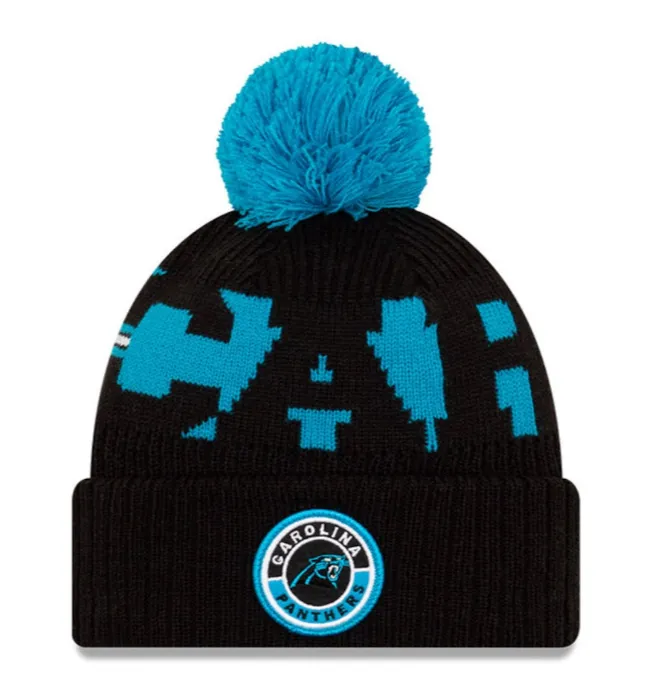 Carolina Panthers Beanie New Era 2020 NFL Sideline Official Sport Pom Cuffed Knit Hat