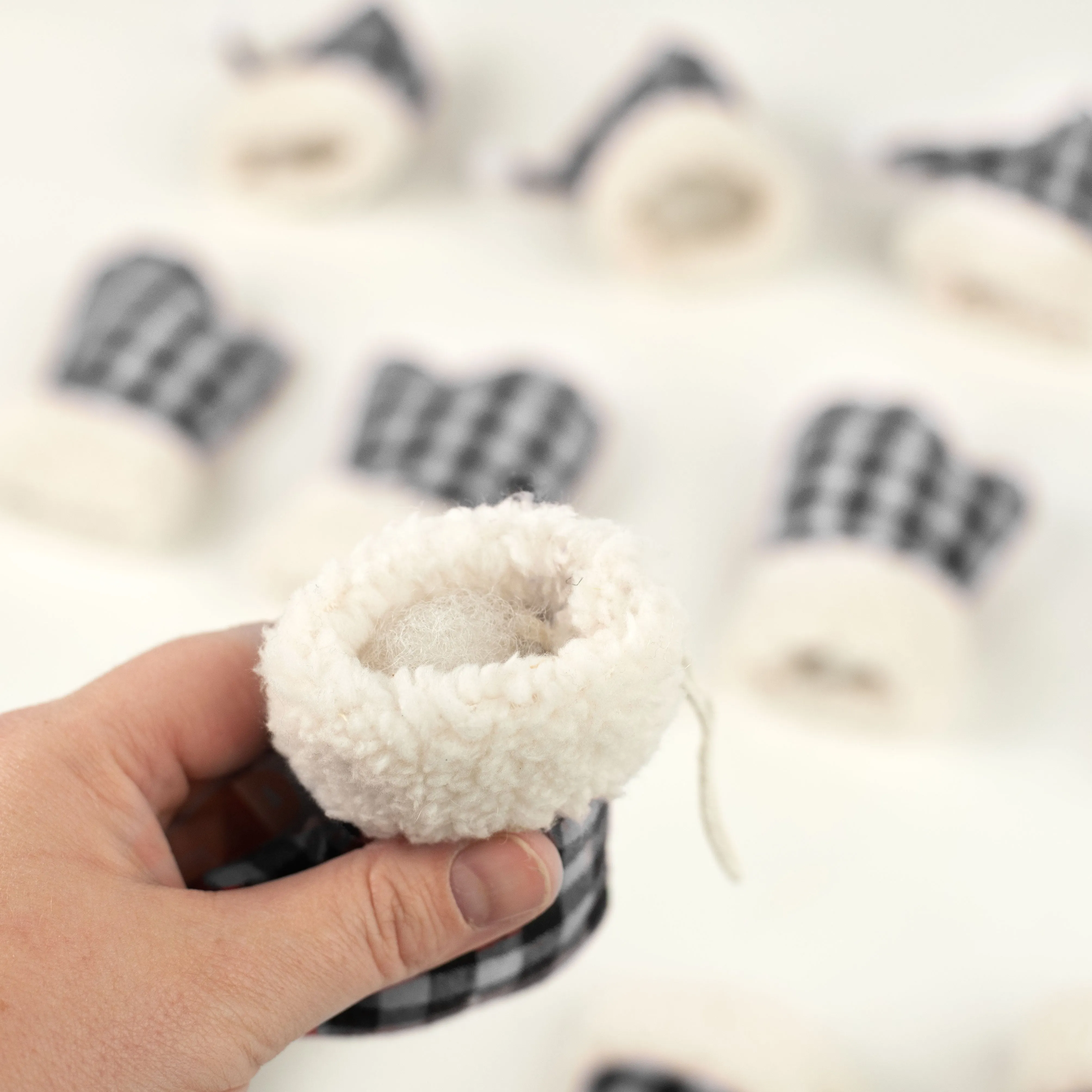Check Hat, Stocking, Mitten Ornament Set: Black & White (12)