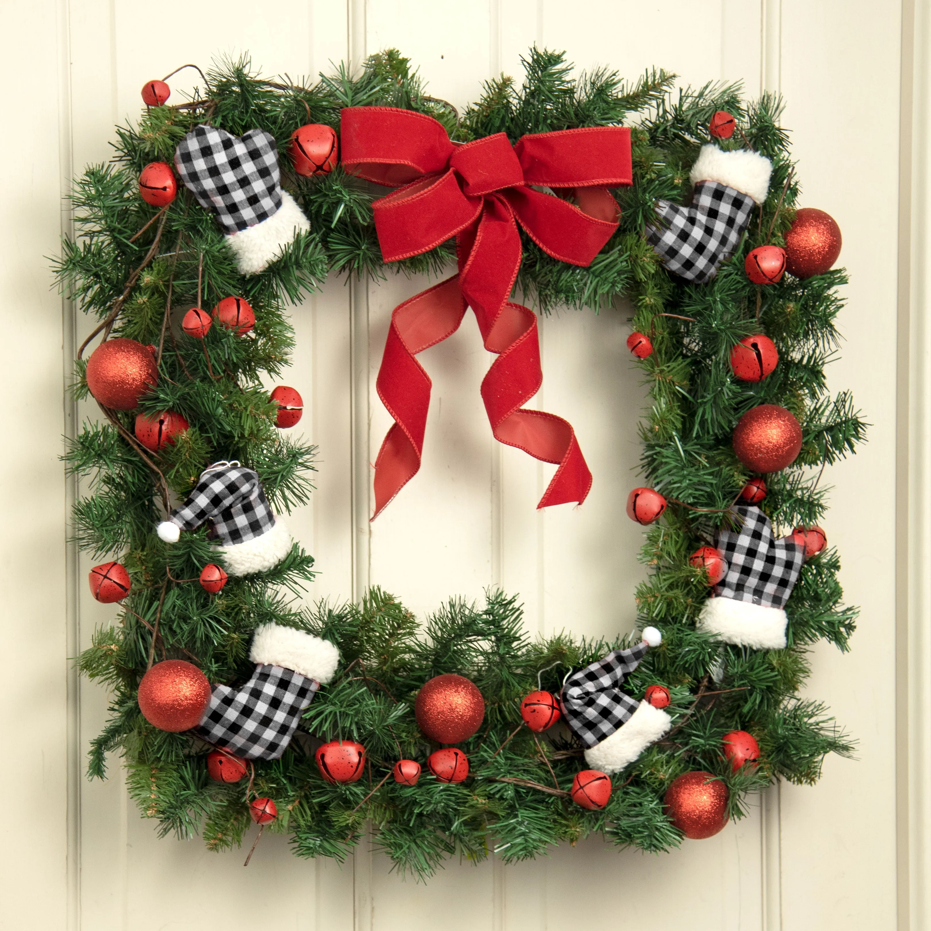 Check Hat, Stocking, Mitten Ornament Set: Black & White (12)