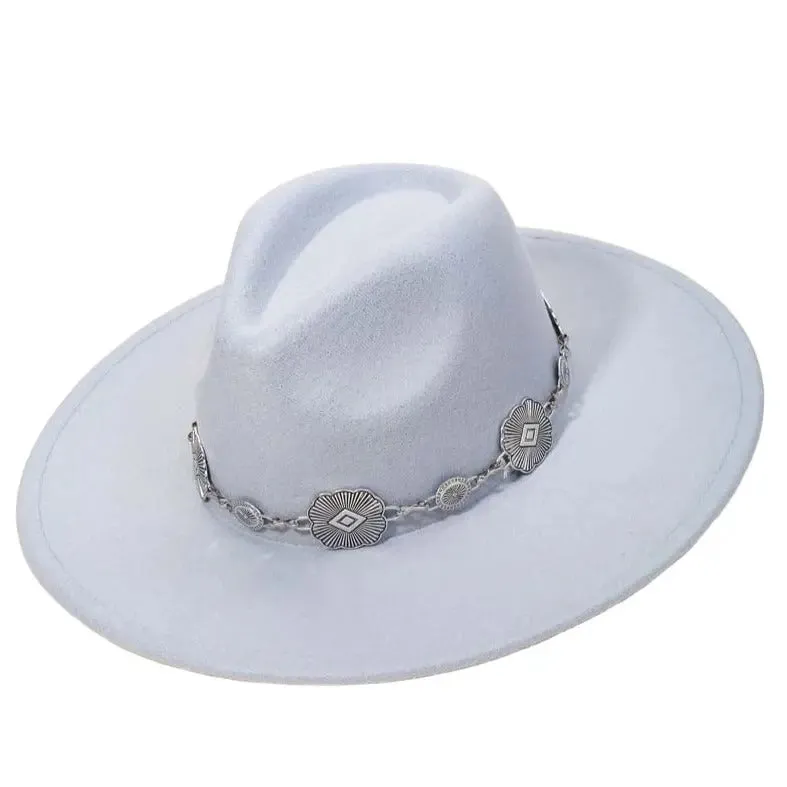 Concho Chain Flat Brim Fedora