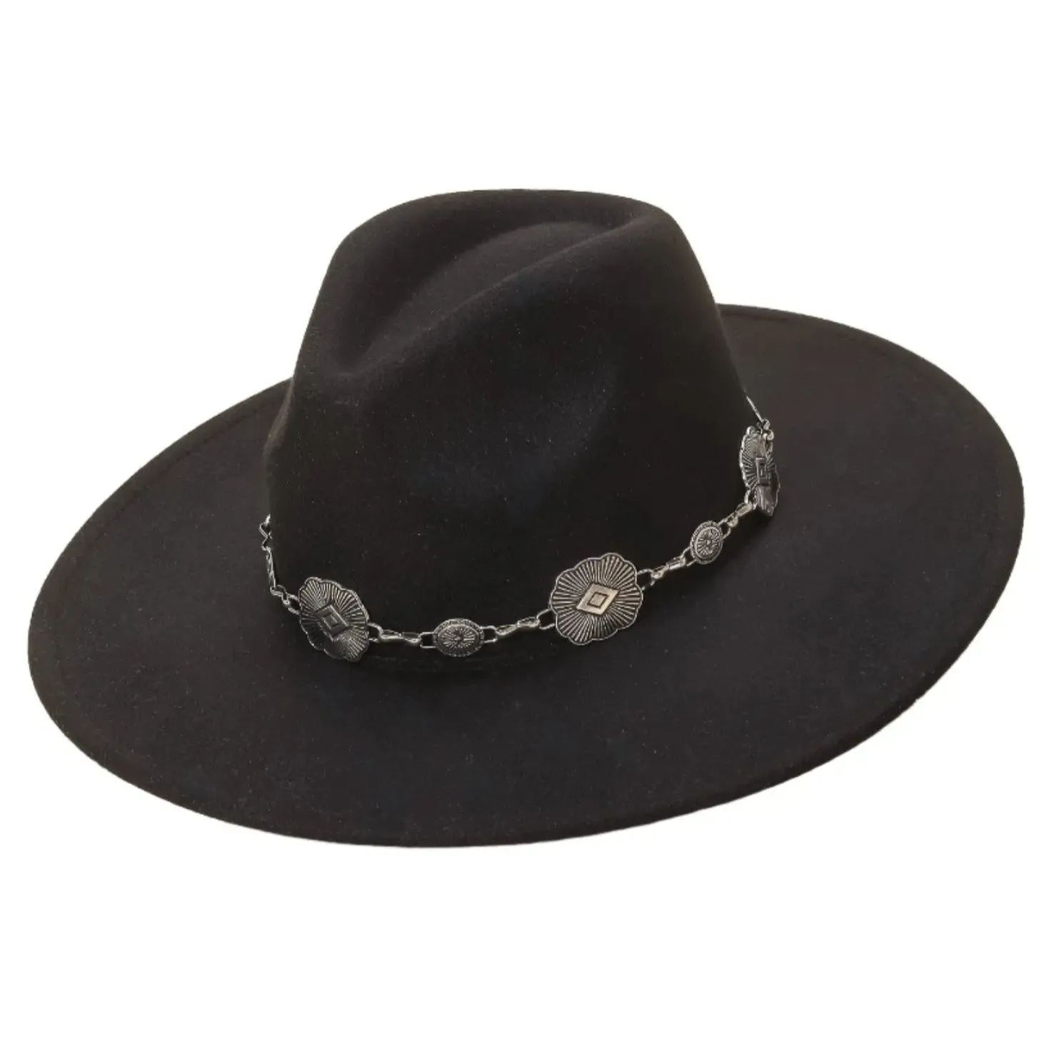 Concho Chain Flat Brim Fedora
