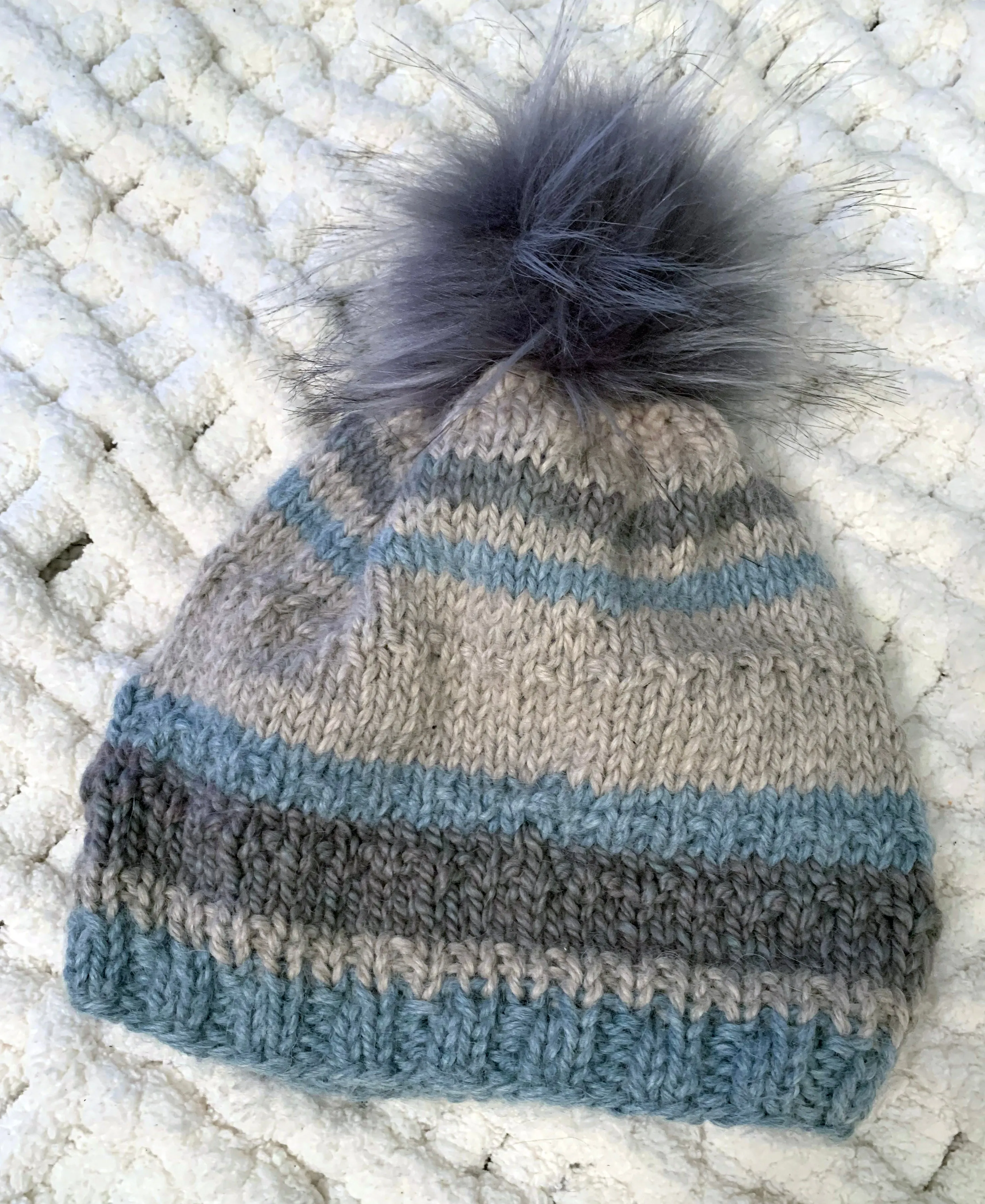 Cream Color Hand Knit Baby Alpaca Beanie with Pom Pom