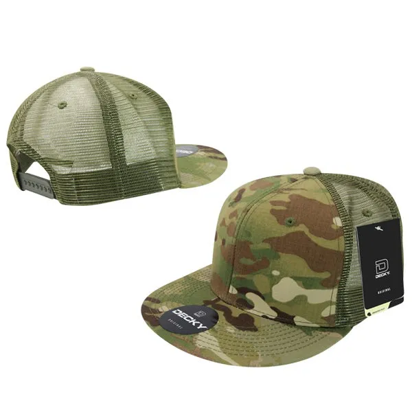 Decky 6307 - MultiCam High Crown Trucker Hat, Camo Flat Bill Trucker Cap