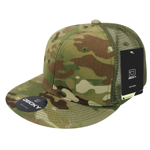 Decky 6307 - MultiCam High Crown Trucker Hat, Camo Flat Bill Trucker Cap