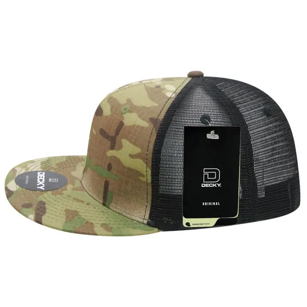 Decky 6307 - MultiCam High Crown Trucker Hat, Camo Flat Bill Trucker Cap