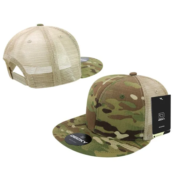 Decky 6307 - MultiCam High Crown Trucker Hat, Camo Flat Bill Trucker Cap