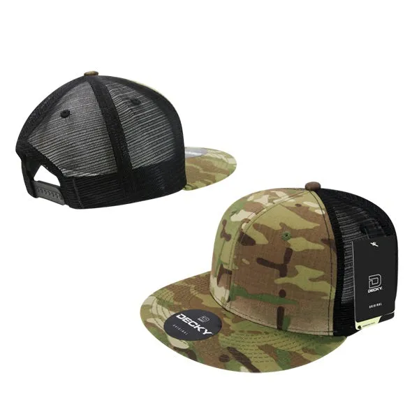 Decky 6307 - MultiCam High Crown Trucker Hat, Camo Flat Bill Trucker Cap