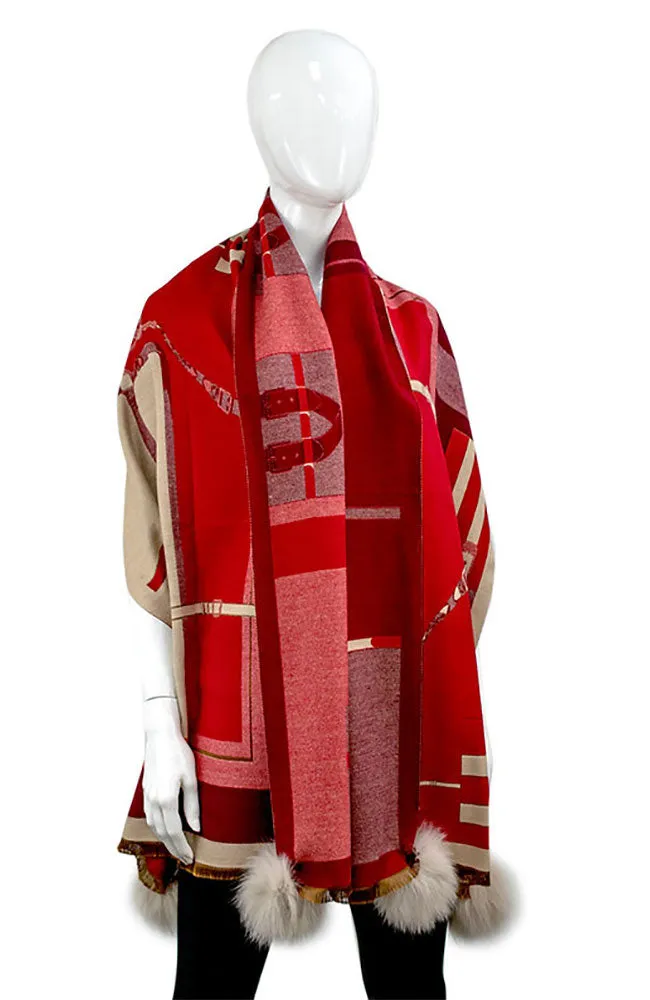Equestrian Look Scarf Fox Poms