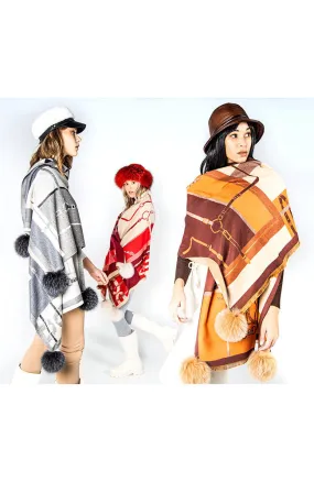 Equestrian Look Scarf Fox Poms