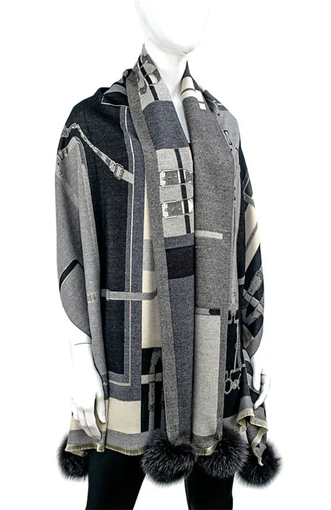 Equestrian Look Scarf Fox Poms