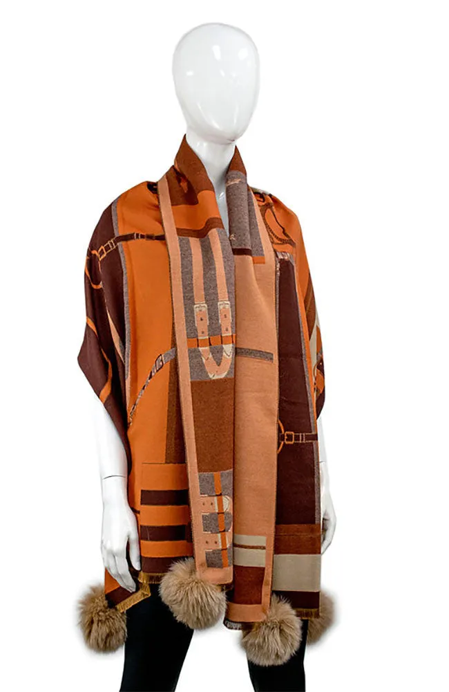 Equestrian Look Scarf Fox Poms