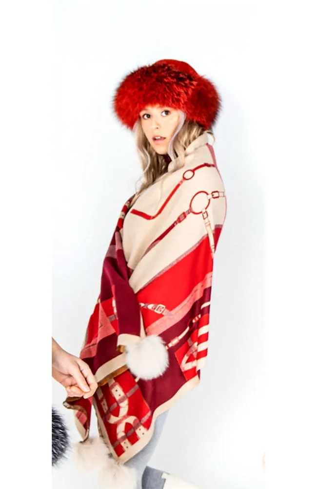 Equestrian Look Scarf Fox Poms