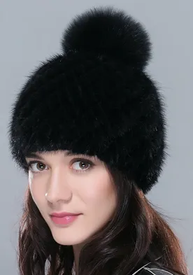 Female Winter Beanie With Natural Fur