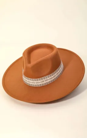 Flat Brim Boho Pattern Band Fedora Hat