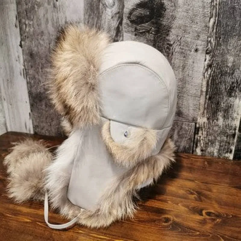 Fourrures(Furs) Audet Women's Coyote Fur Hat with Pompoms