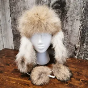 Fourrures(Furs) Audet Women's Coyote Fur Hat with Pompoms