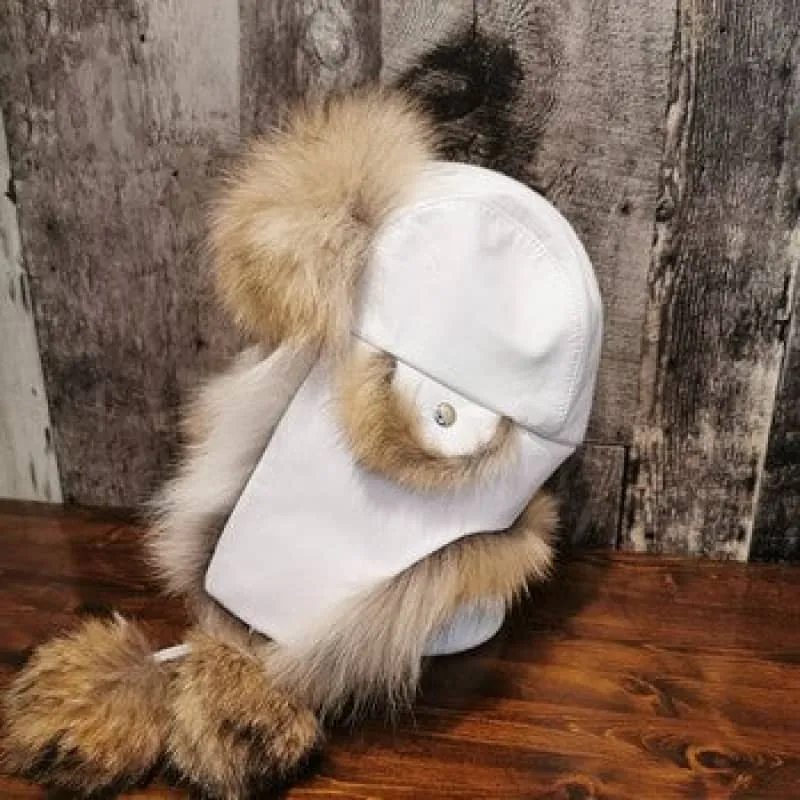 Fourrures(Furs) Audet Women's Coyote Fur Hat with Pompoms