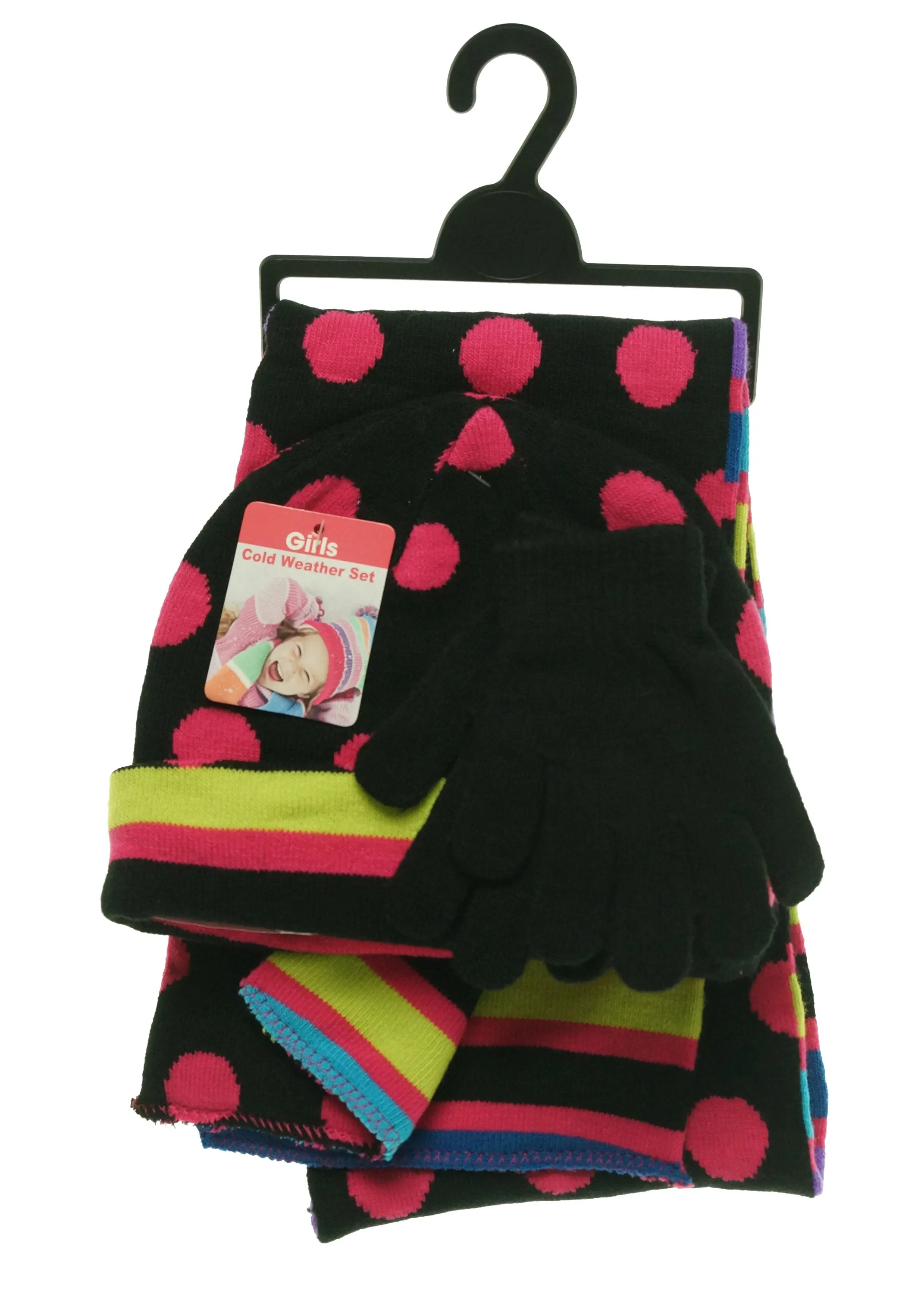 Gold Medal Girl's 3 Piece Hat Gloves Scarf Set Polka Dots