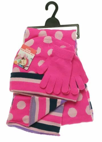 Gold Medal Girl's 3 Piece Hat Gloves Scarf Set Polka Dots