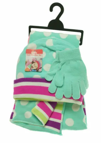 Gold Medal Girl's 3 Piece Hat Gloves Scarf Set Polka Dots