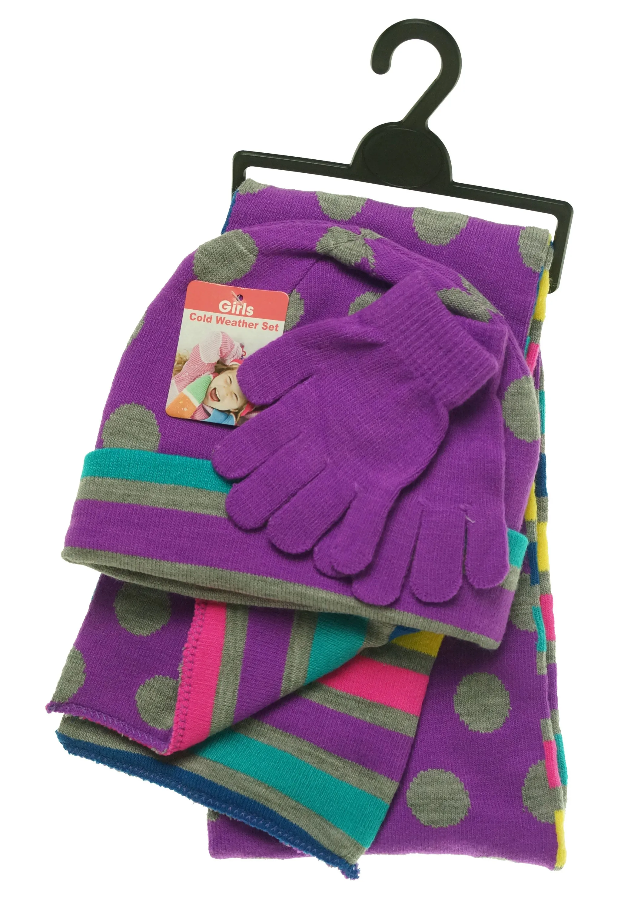 Gold Medal Girl's 3 Piece Hat Gloves Scarf Set Polka Dots