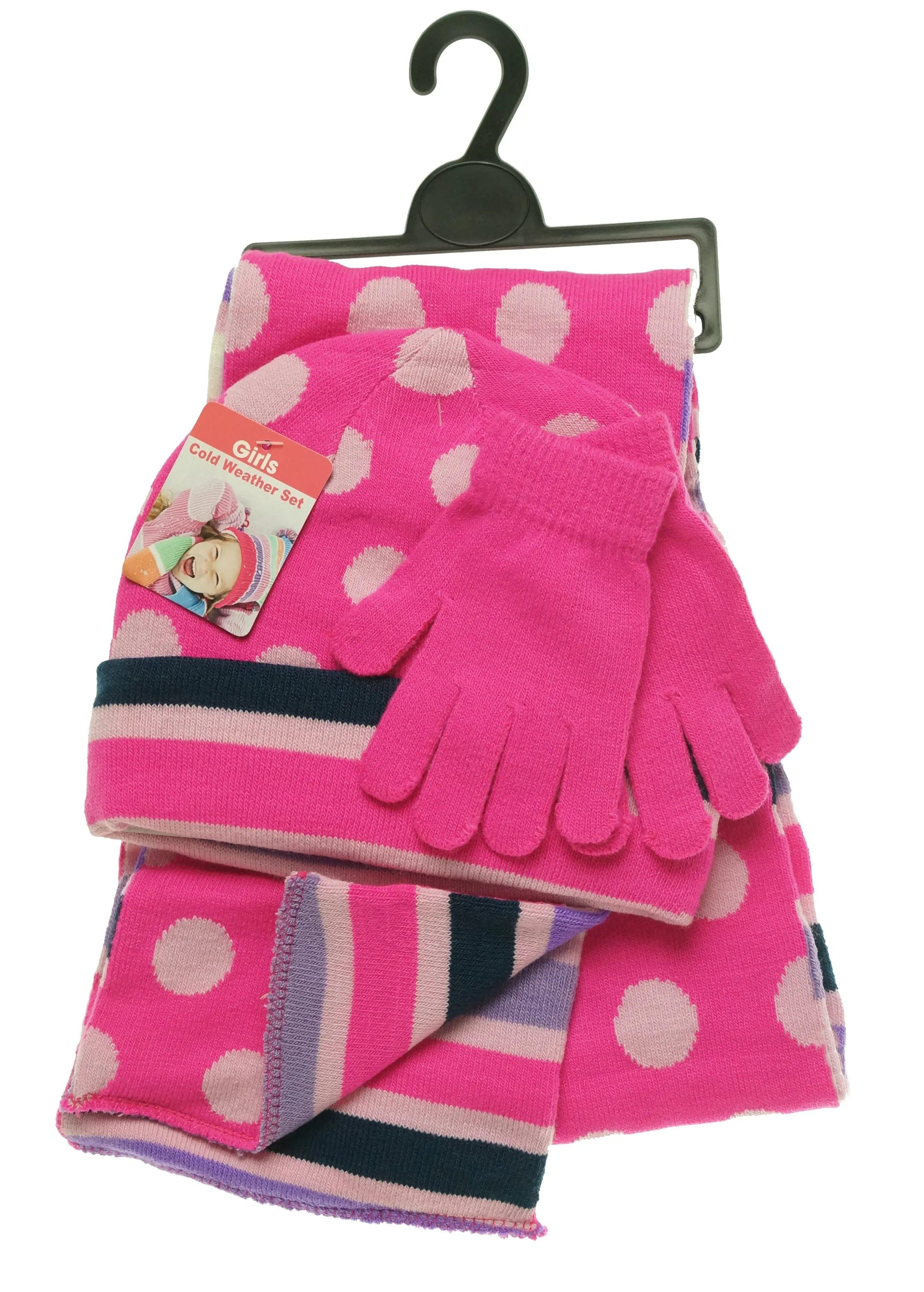 Gold Medal Girl's 3 Piece Hat Gloves Scarf Set Polka Dots