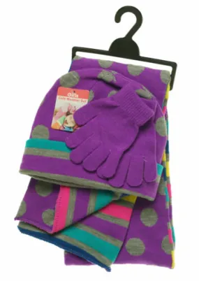 Gold Medal Girl's 3 Piece Hat Gloves Scarf Set Polka Dots