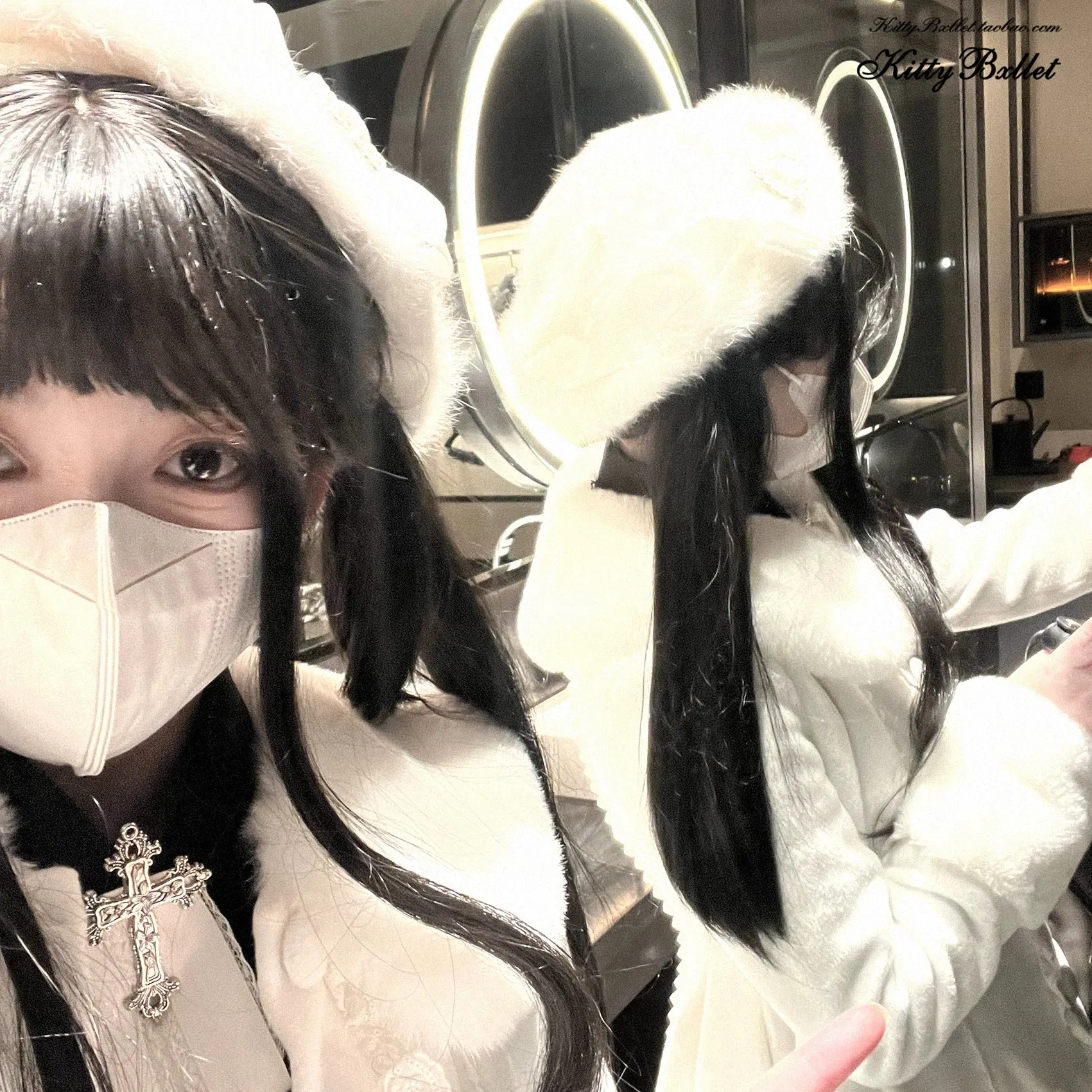 Jirai Kei Berets Sweet Heart-shaped Silk Ribbon Plush Hat