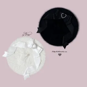 Jirai Kei Berets Sweet Heart-shaped Silk Ribbon Plush Hat
