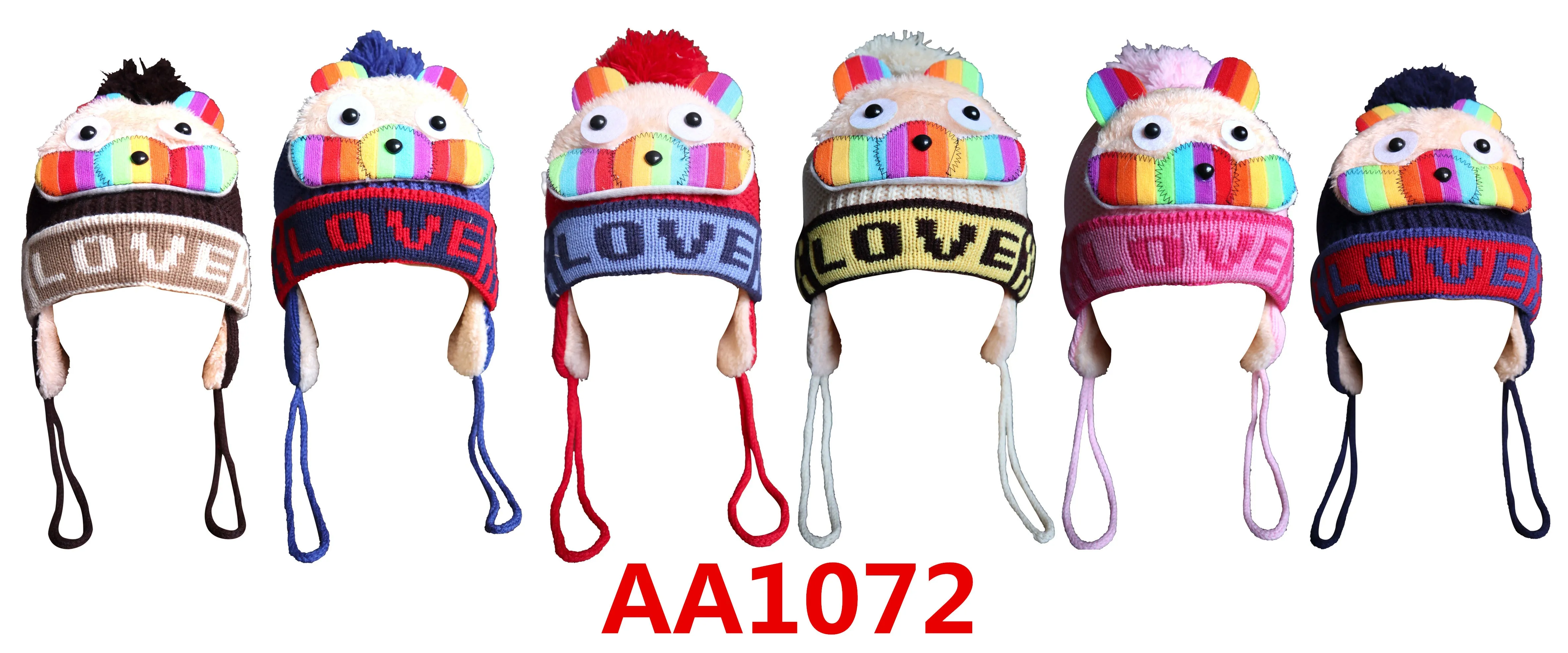 Kids Boys Girls Animal Winter Warm Hats Caps LOVE Fur Lining W/Earflap AA1072