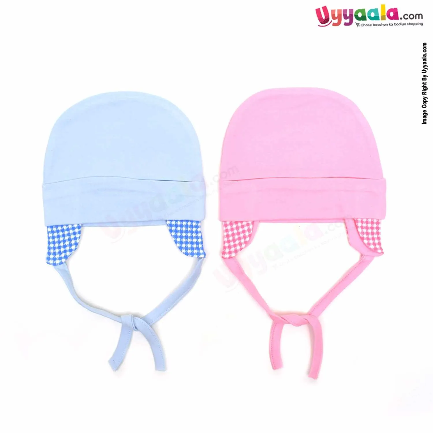 KOOCHIE KOO Fancy Round Cap Tying Model for Babies with Dog Print Pack of 2, 0-12m Age - Pink & Blue