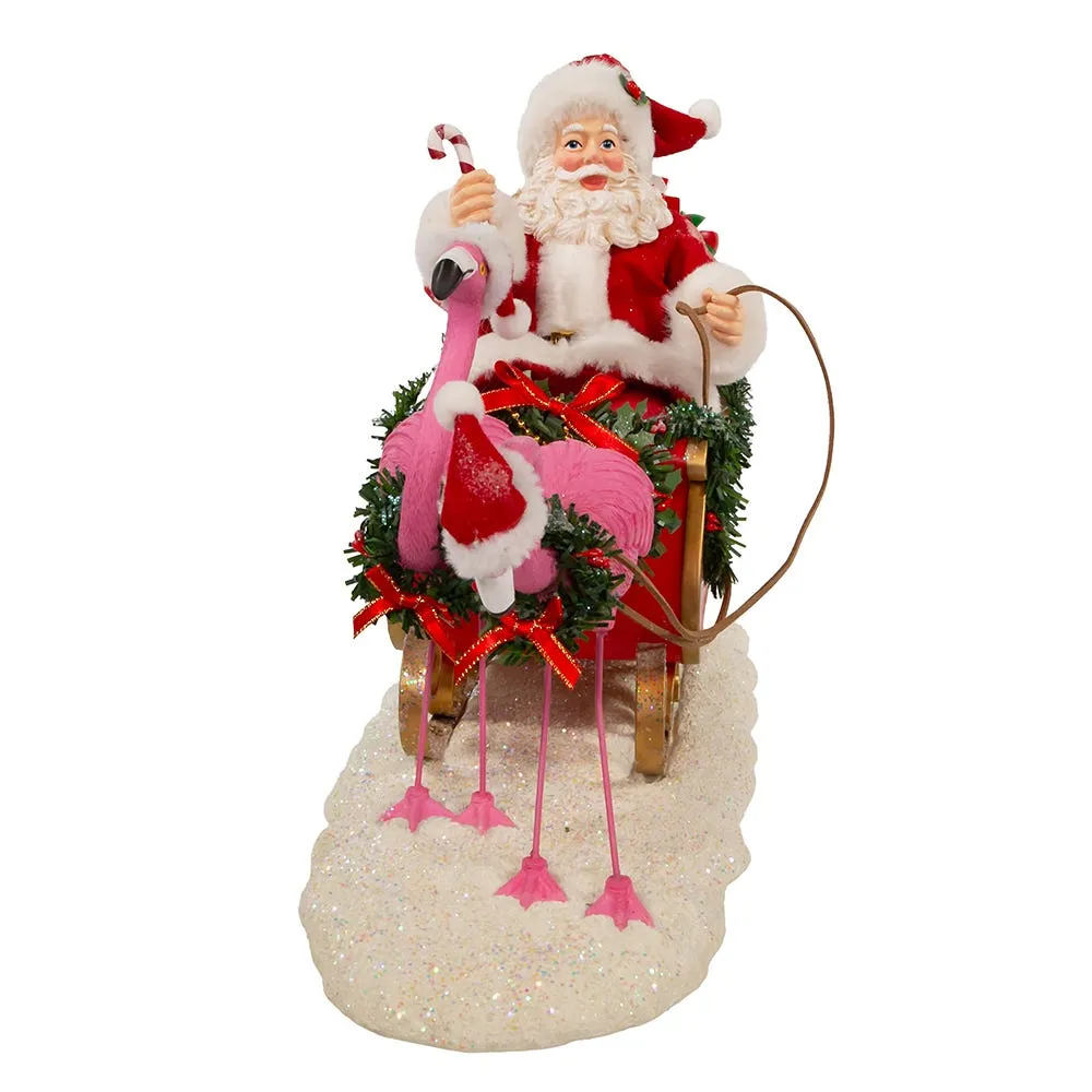Kurt Adler 10-Inch Fabriche Flamingos Pulling Santa Sleigh