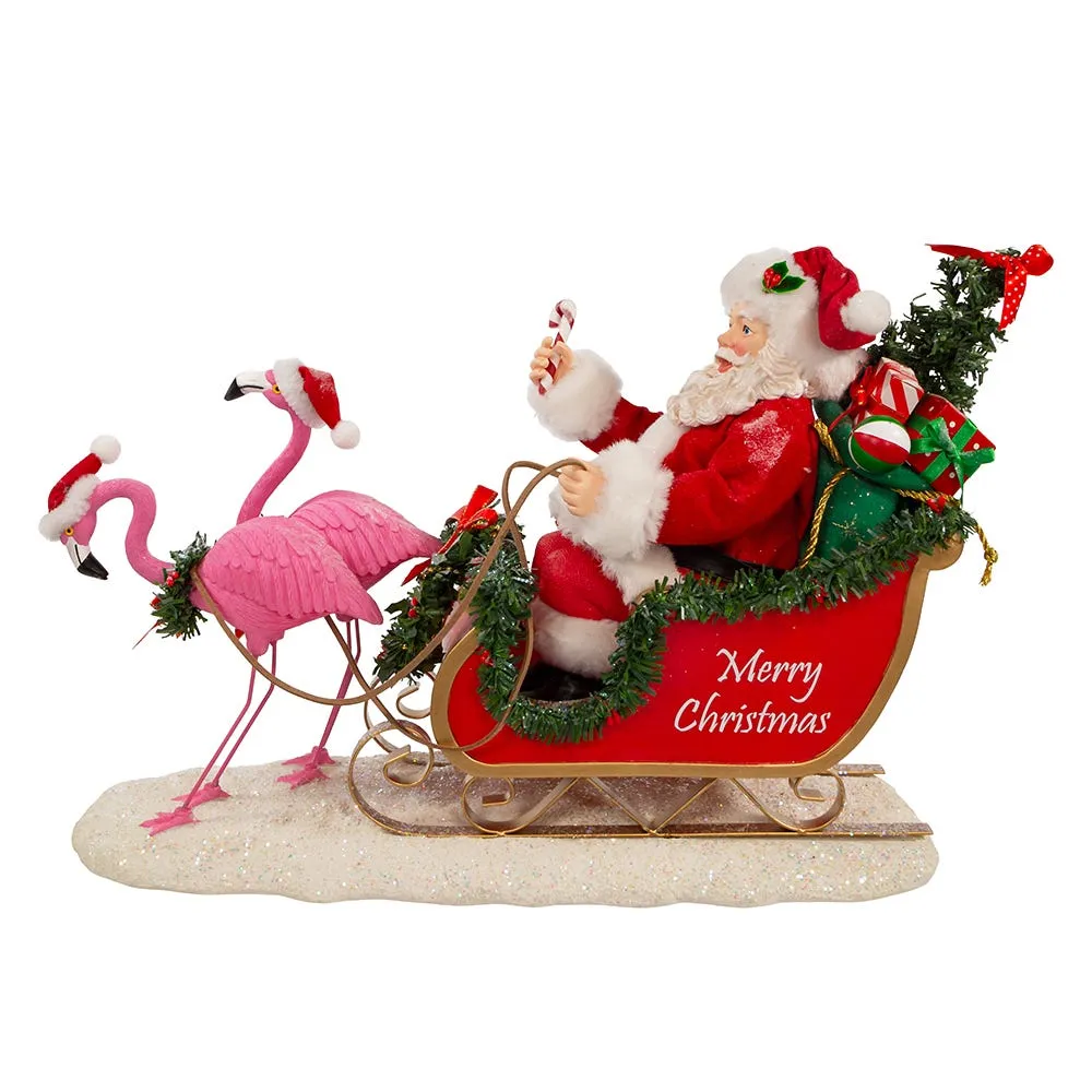 Kurt Adler 10-Inch Fabriche Flamingos Pulling Santa Sleigh