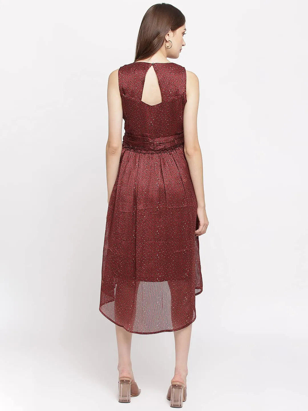 Latin Quarters Women High Low Maroon Dress