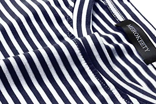 MEROKEETY Women's Summer Striped Short Sleeve T Shirt Dress Casual Tie Waist with Pockets, Navy, M