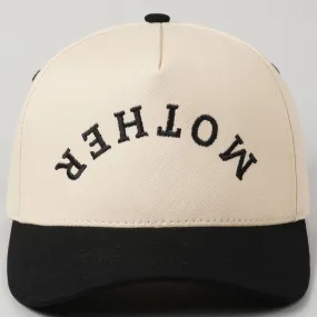 MOTHER Upside Down Lettering Embroidery Cap: Black