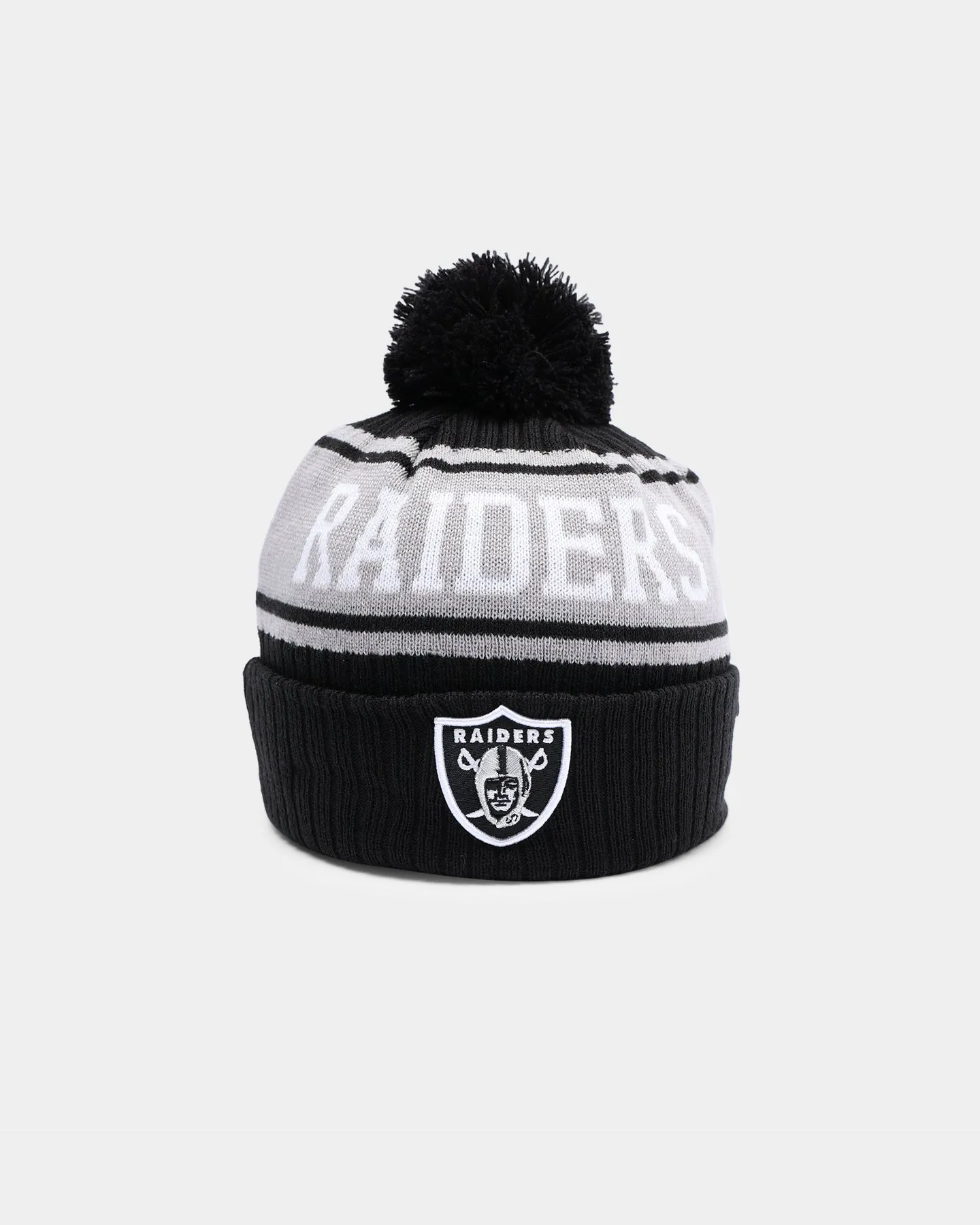 New Era Las Vegas Raiders Team Stripe Script Pom Beanie Team