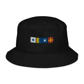 Organic bucket hat with SKPR (skipper) spelled out with Semaphore flags, Nautical Bucket Hat