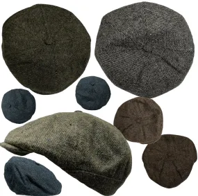 Peaky Blinders Newsboy Hat Gatsby Cap Flat Tweed herringbone 8 Panel Baker Boy