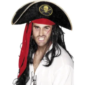 Plush Black Pirate Hat with Skull and Crossbones