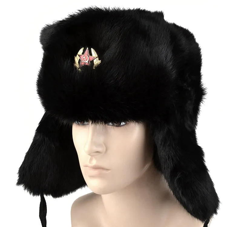 Real Fur Soviet Ushanka with Emblem