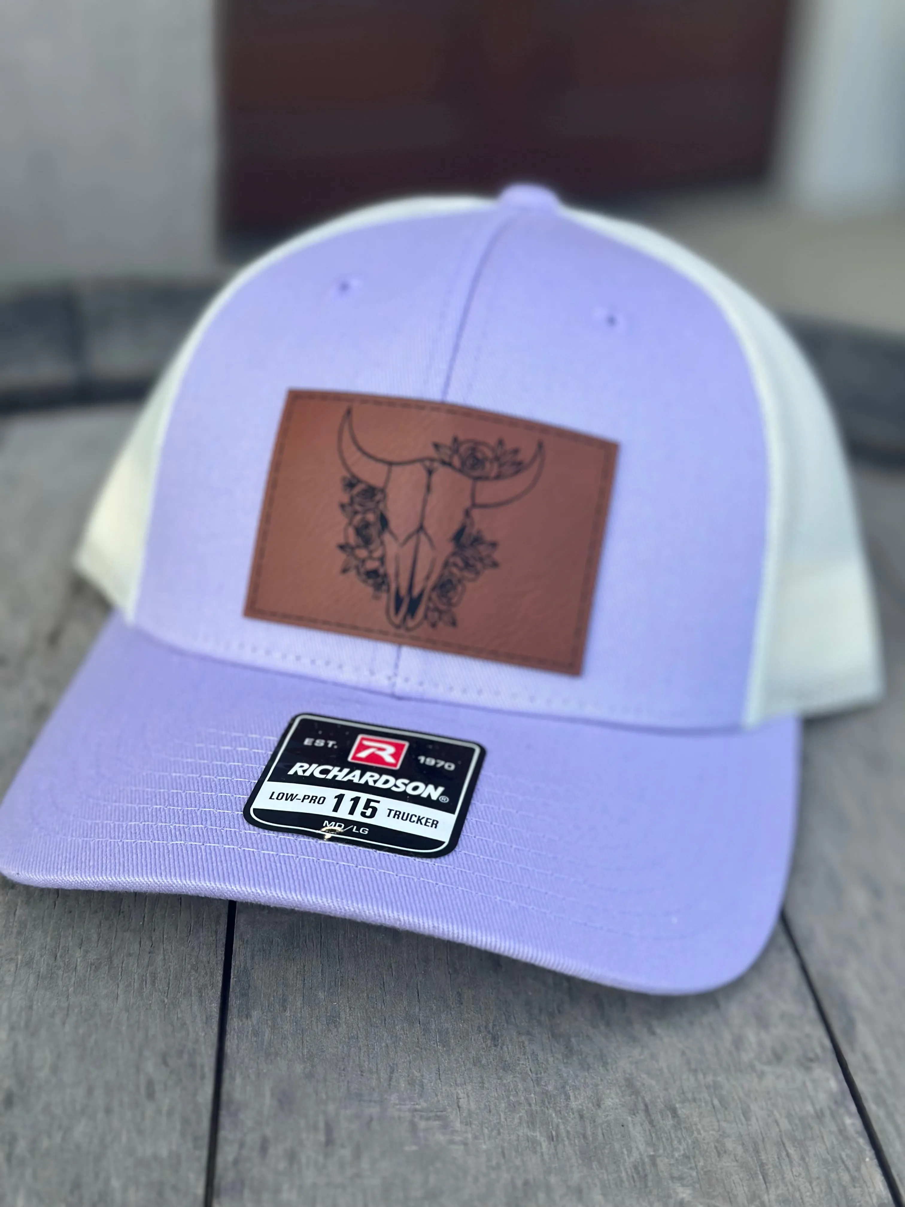Skull   Roses Leather Patch Trucker Hat