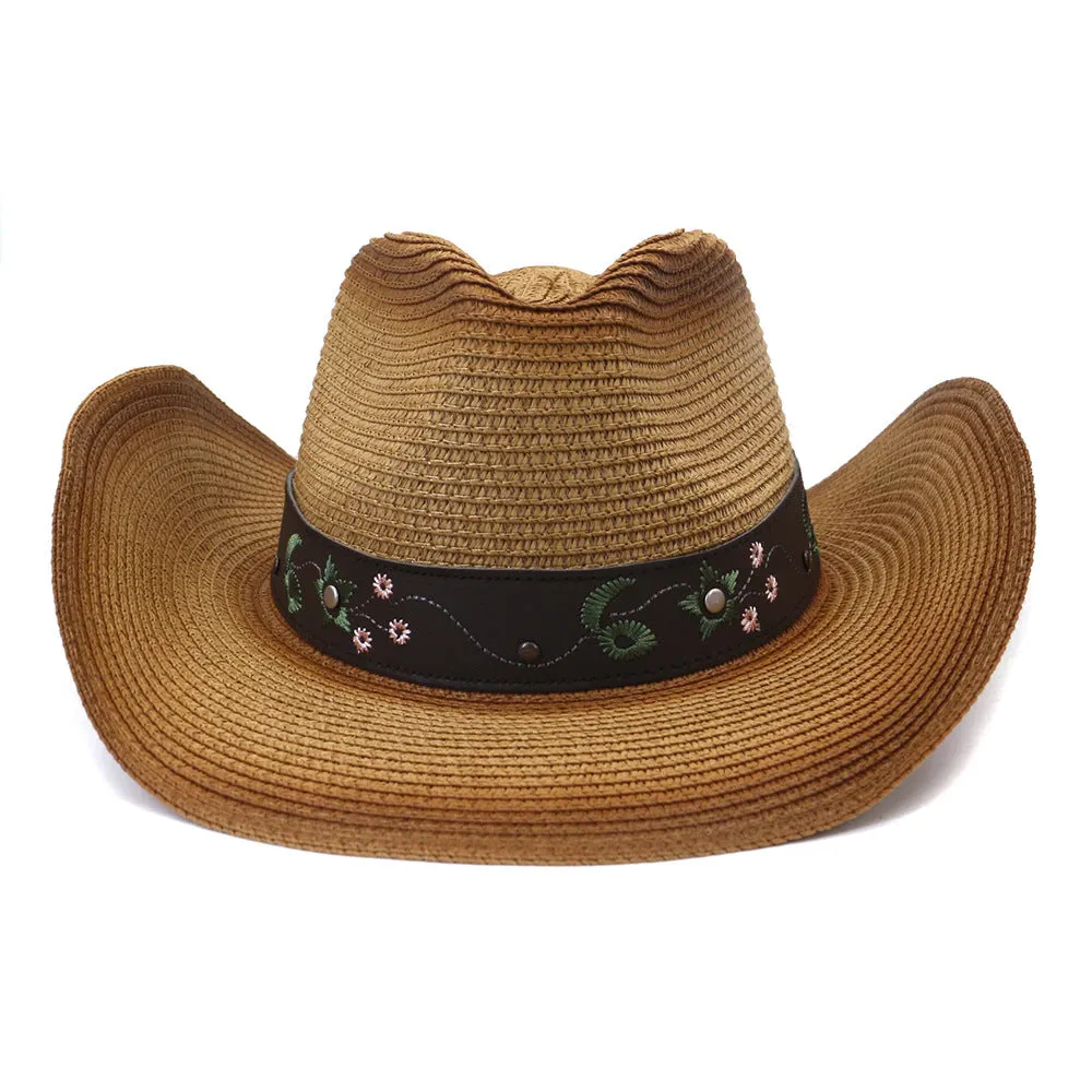 Straw Cowboy Hats Outdoor Seaside Sun Protection Sun Hat for Men and Women