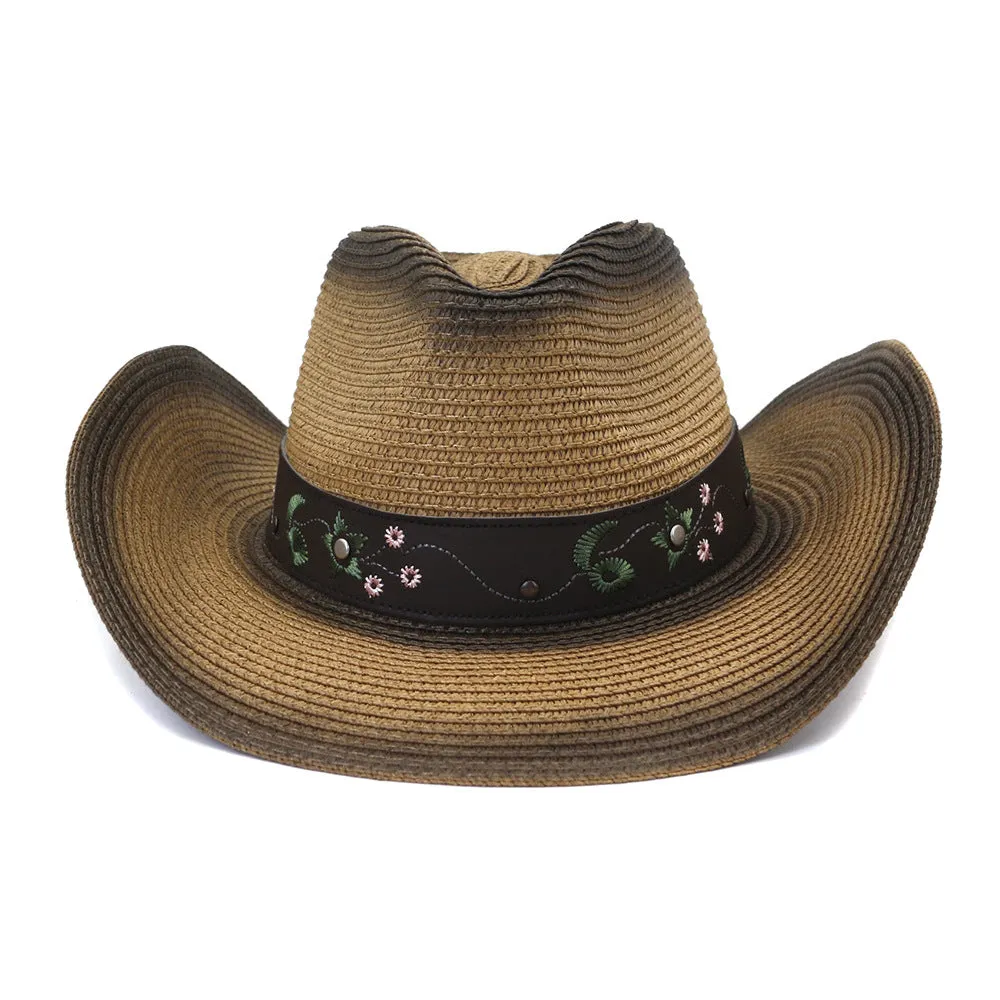 Straw Cowboy Hats Outdoor Seaside Sun Protection Sun Hat for Men and Women