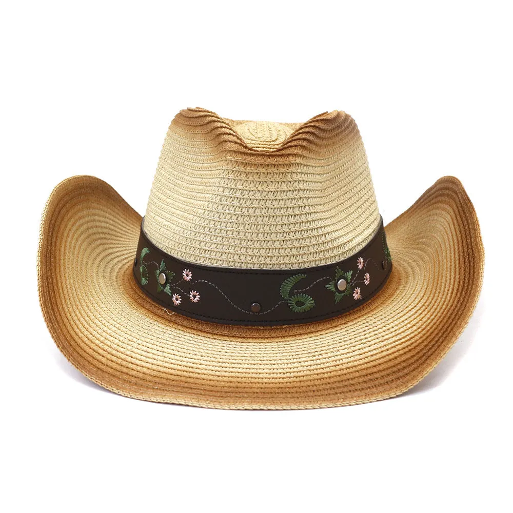 Straw Cowboy Hats Outdoor Seaside Sun Protection Sun Hat for Men and Women