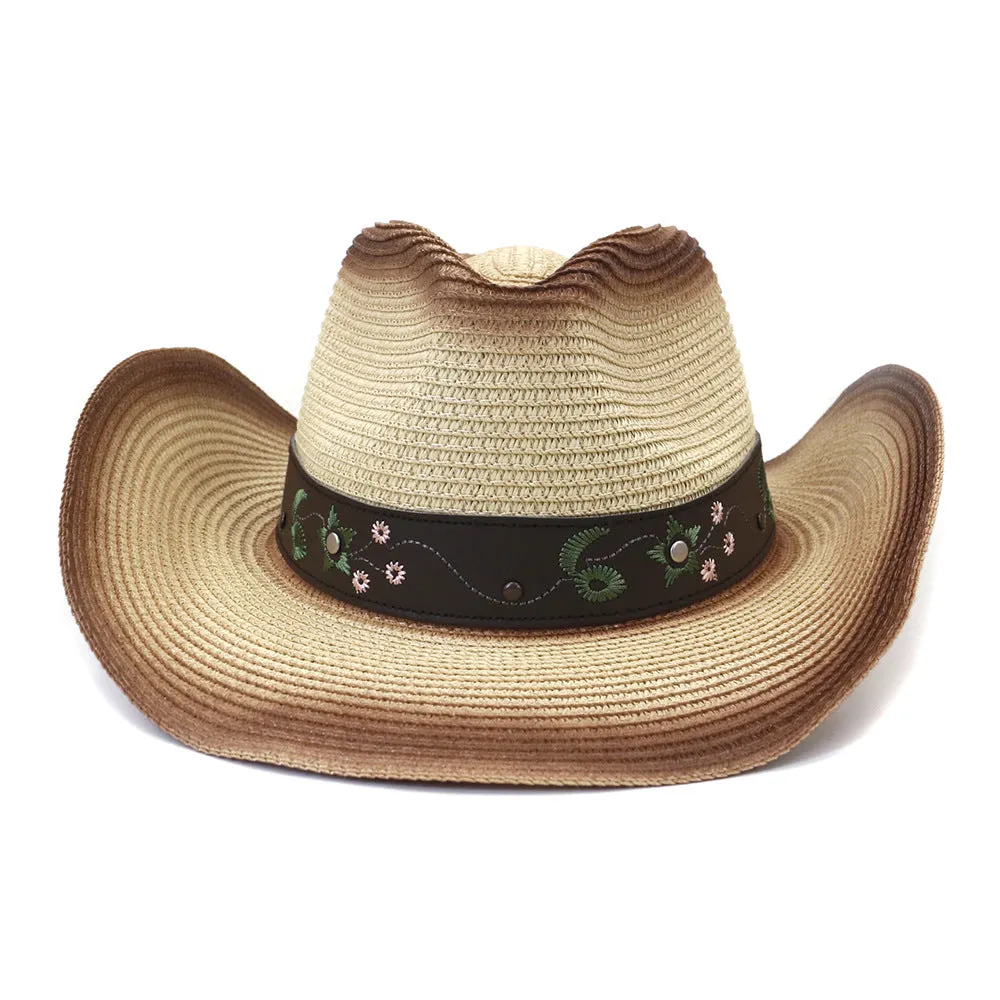 Straw Cowboy Hats Outdoor Seaside Sun Protection Sun Hat for Men and Women
