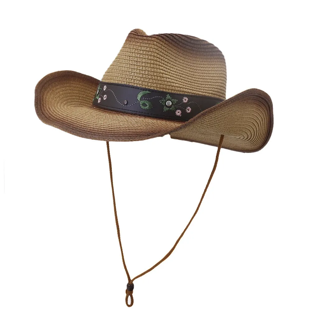 Straw Cowboy Hats Outdoor Seaside Sun Protection Sun Hat for Men and Women
