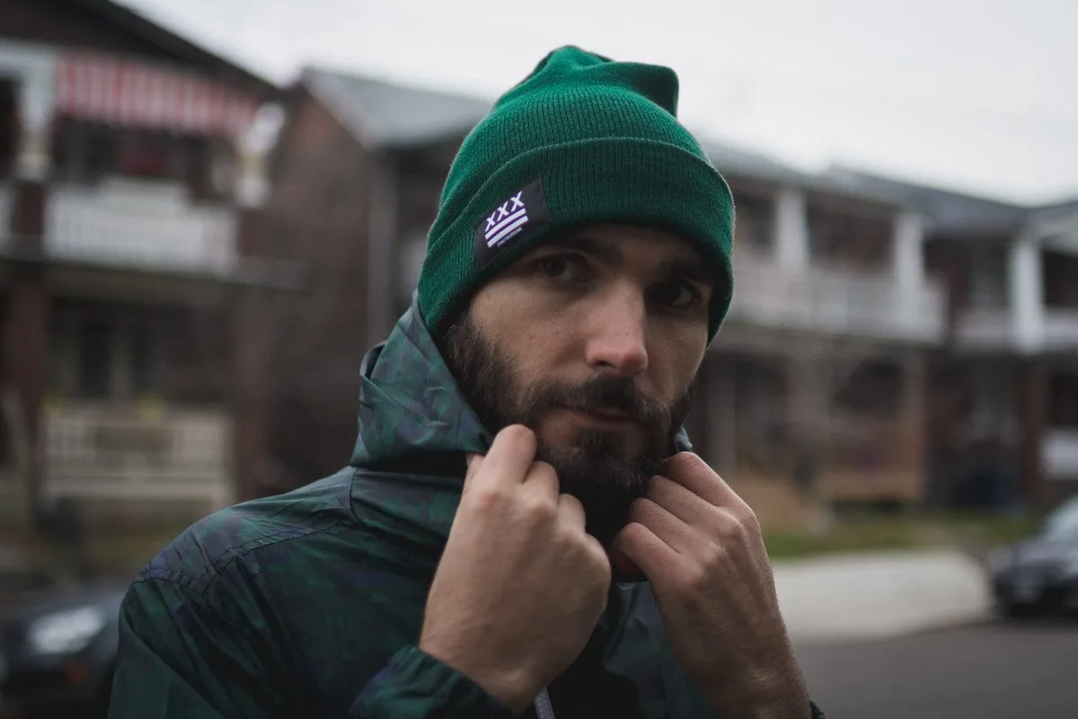 SXE Flag Beanie in Forest Green