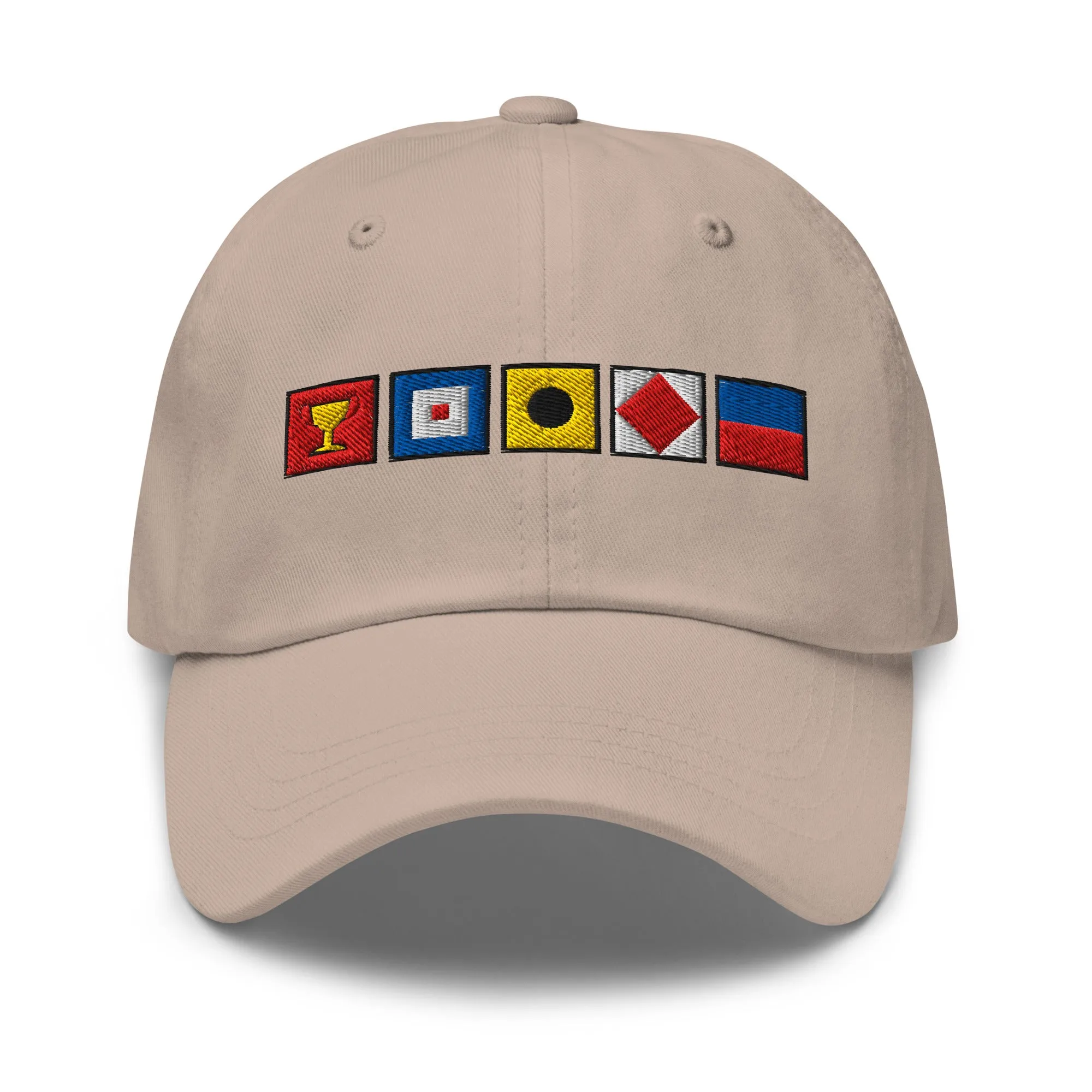 TROPHY WIFE spelled out with Embroidered Nautical and Custom Flags Dad hat, Funny Nautical Flag Hat