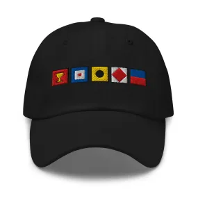 TROPHY WIFE spelled out with Embroidered Nautical and Custom Flags Dad hat, Funny Nautical Flag Hat